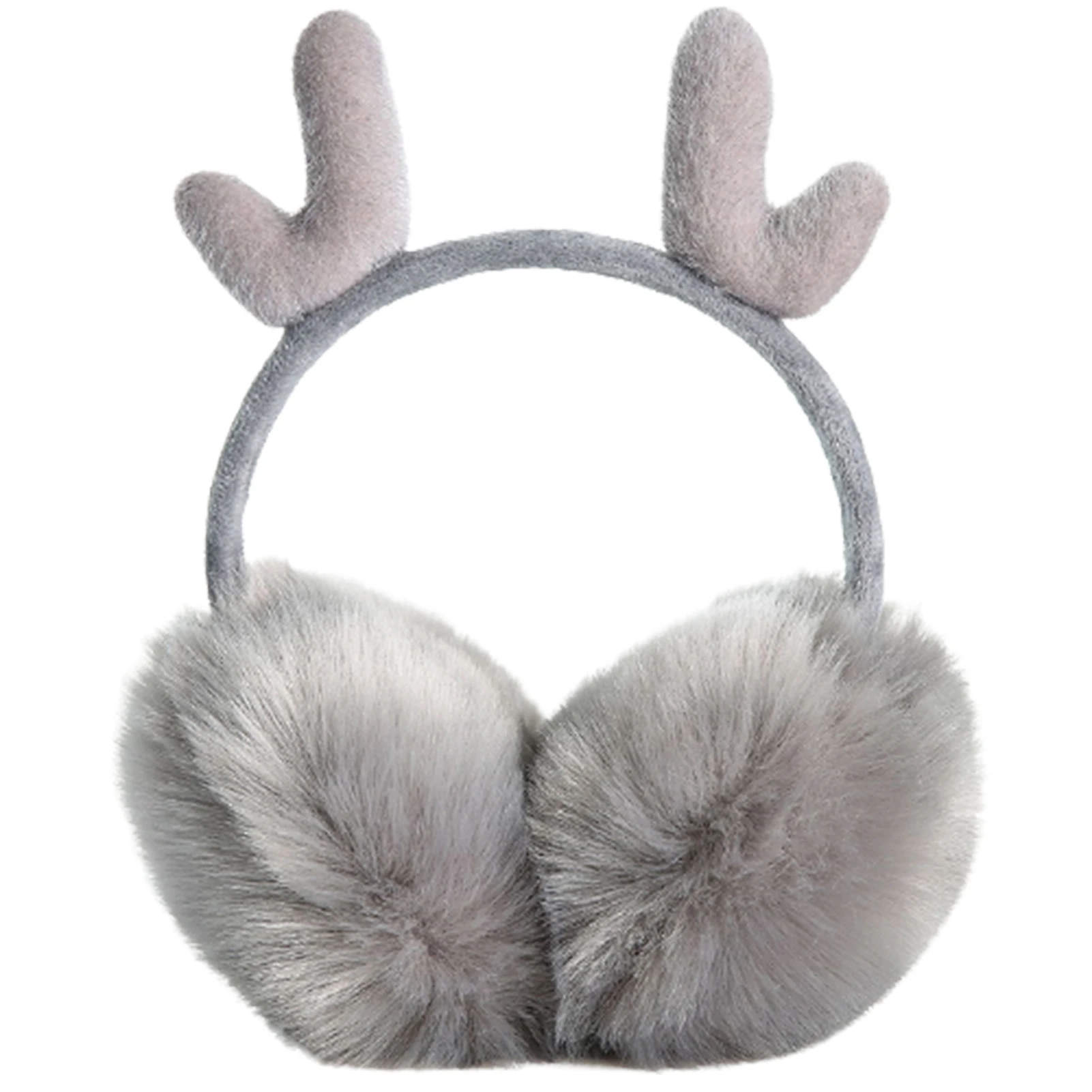 

Winter Ear Warmers Cute Antlers Design On-the-Head Earmuffs Warm Fuzzy Plush Ear Covers Gift For Girls Women