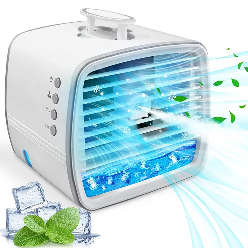 

Portable Ice Water Cooling Humidifier Spray Desktop Refrigeration USB Fan Room Office Air Cooler Mini 7 LED Lights, 3 Speeds