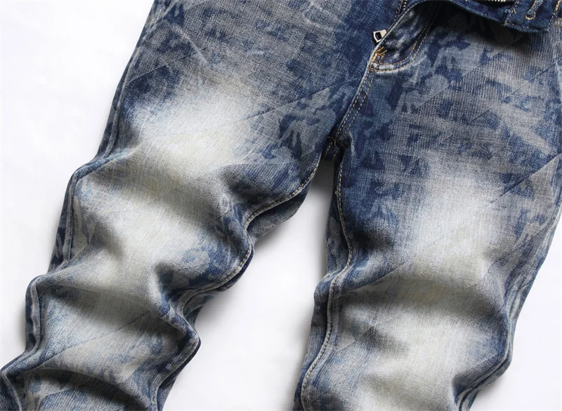 Men's Colorful Graffiti Printed Jeans Y2K Colorful Slim Fit Tapered Elastic Casual Pants Fashion Street Clothing Small Foot Pant