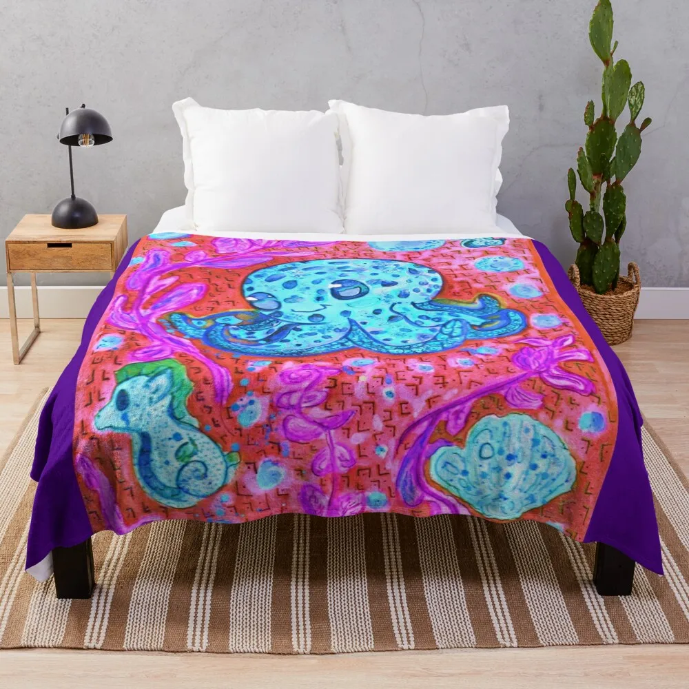 Неоновый осьминог и морской лошадь Пледы Постельное белье Одиночные движущиеся