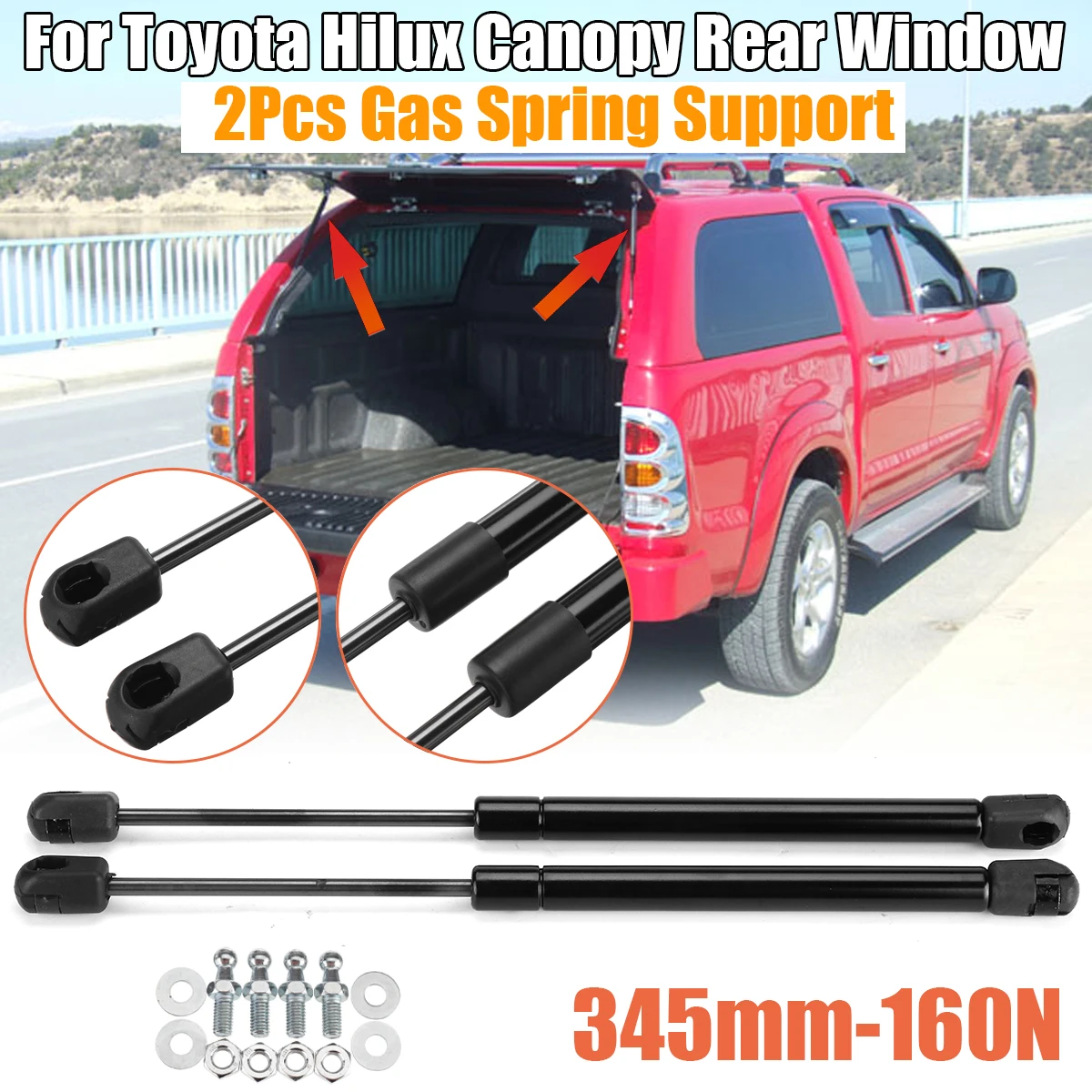 

2Pcs Gas Spring Support Struts 345mm-160N Shaft For Toyota Hilux 1921VR Canopy Rear Window