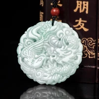 hot selling natural hand carve jade dragon and phoenix brand necklace pendant fashion jewelry men women luck gifts amulet