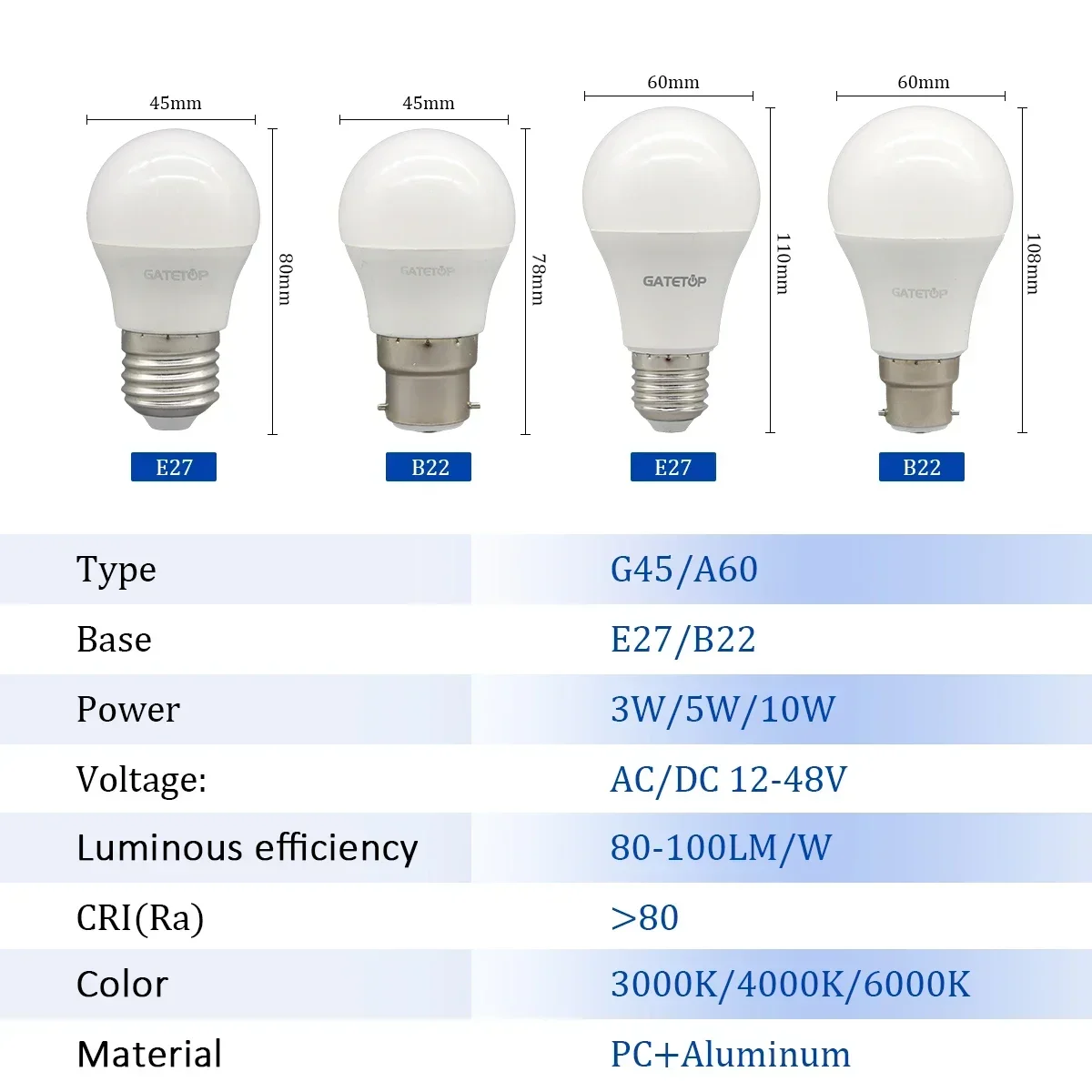 10PCS 12-48 Volt Low Voltage LED Light Bulb E27 B22 5W 10W Lighting Cold Warm White Lamp Work with Solar System Outdoor