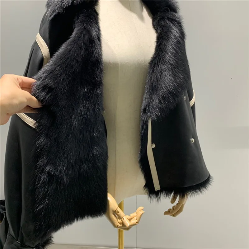 Winter New Women Sheep Wool Fur Real leather jacket sheepskin Double face Coat Oversized