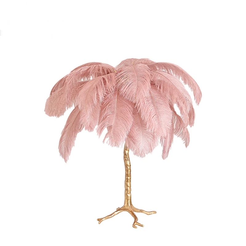 

lighting hotel lobby decorative copper natural feather LED desk lamp