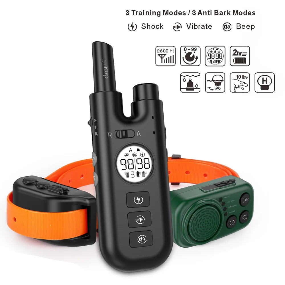 

New 800m Remote Dog Electric Training Bark Collar Collar Dog Sound Shock Vibration IPX7 with Hunting Beeper for Dogs Accessories