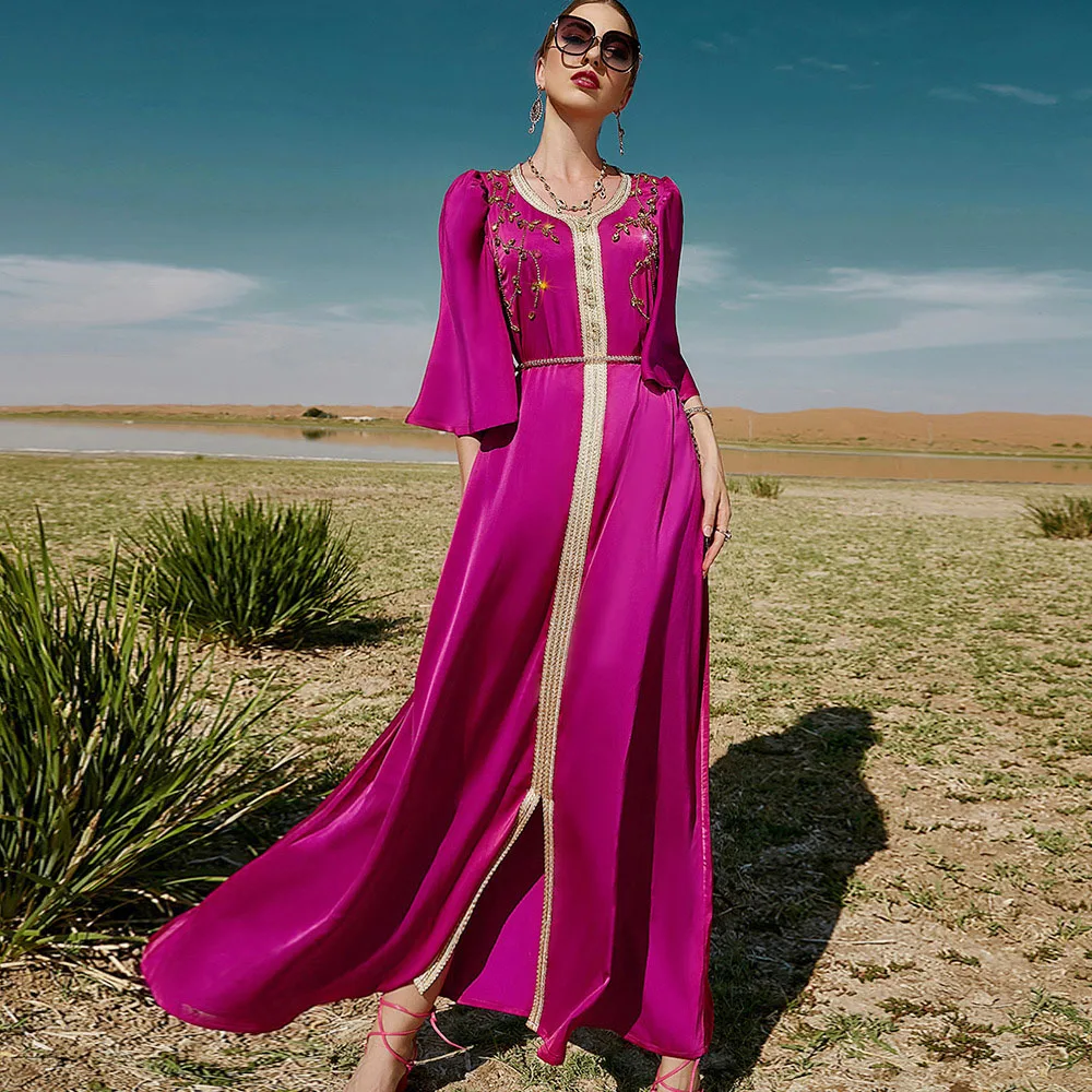 

Рамадан Eid Satin Abaya Дубай, Турция исламское мусульманское длинное платье Пакистанская одежда Абая для женщин Caftan Marocain Robe Musulmane