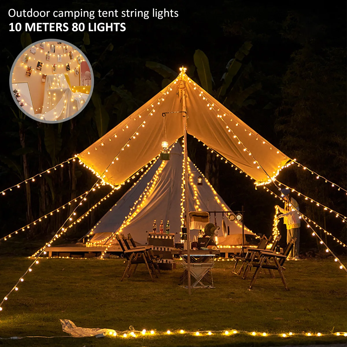 

Outdoor String Lights Garland 10M LED Globe String Lights Night Lighs Home Decor USB Light Garland for Camping Tent Garden Xmas