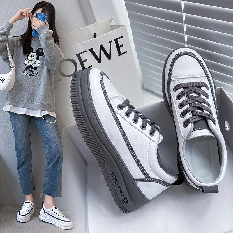 

Little white shoes women's new leather comfortable and versatile low-top single shoes thick-soled sports casual sneakers