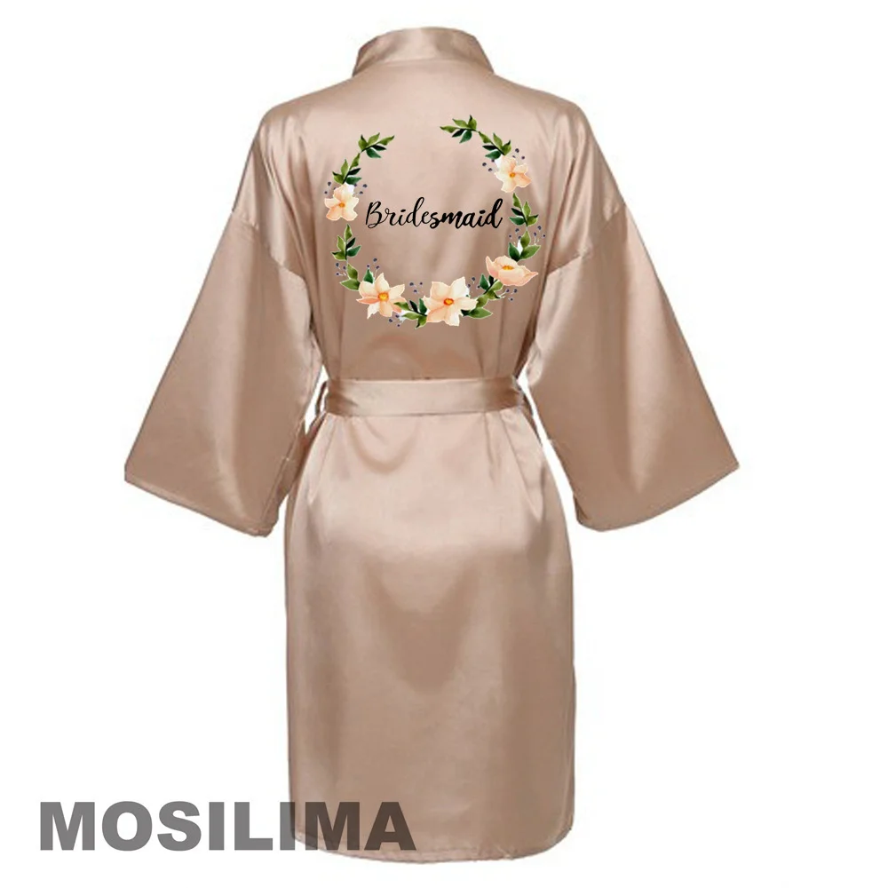 

Women Silk Satin Short Night Printing Robe Kimono Robe Fashion Bath Robe Sexy Bathrobe Femme Wedding Bride Bridesmaid Robe SP513