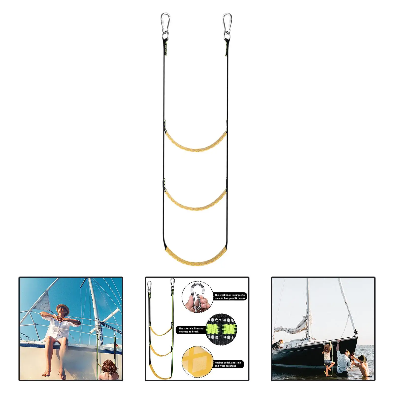 

3 Step Boat Rope Ladder Inflatable Boats Nylon Yacht Folding Boarding Ladder
