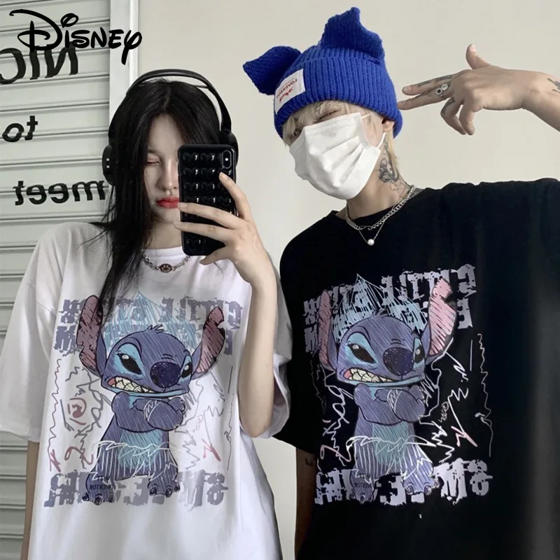 Disney Summer Harajuku T-shirt Stitch Student Korean Loose Cartoon Y2k Girl Men Harajuku Vintage Top Trend 2022 h M&zaraes Women