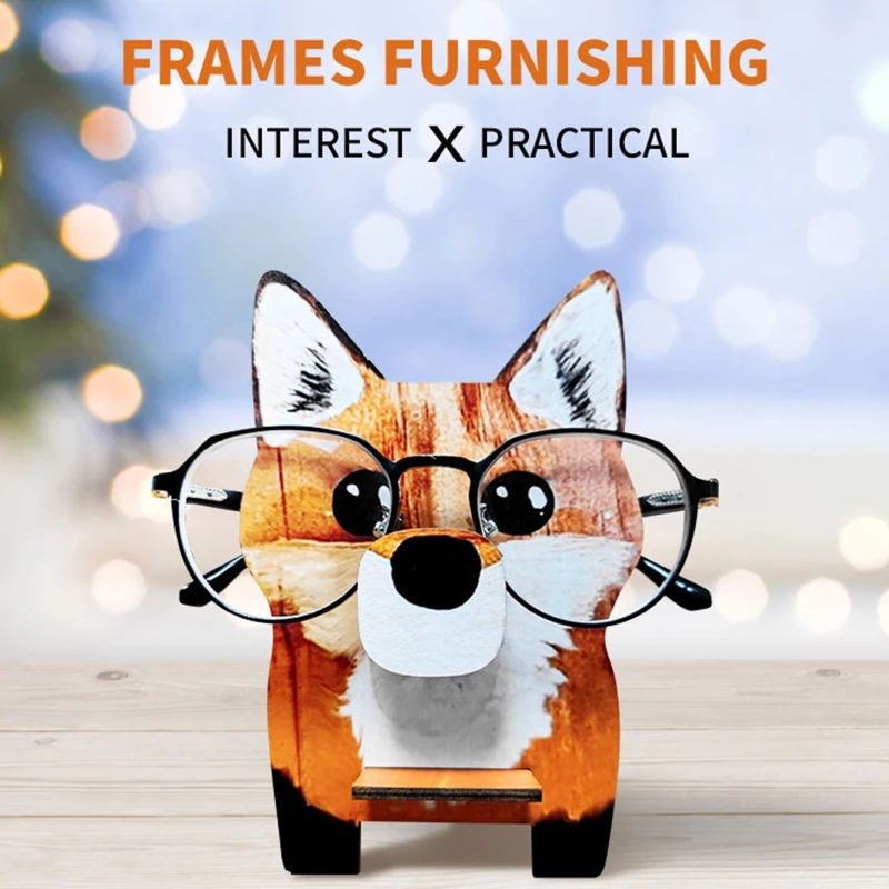 

Wooden Cute Fox Glasses Display Stand Jewelry Watch Sunglasses Holder Storage Rack for Home Bedroom Office Desk Decoration