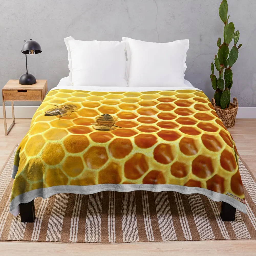 

Hexagon Yellow Honeycomb Flannel Throw Blanket Super Soft Warm Lightweight King Queen Size for Couch Living Room Sofa Blanket