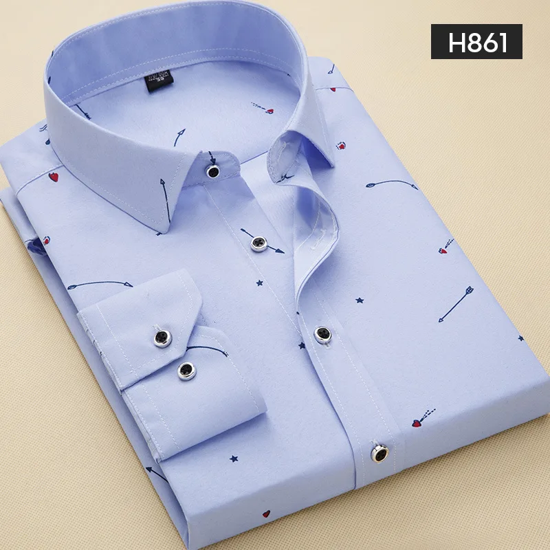 Spring and autumn new men's shirt printing free shipping business casual long-sleeved slim plaid fashion comfortable shirt