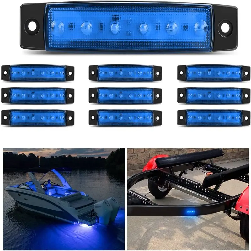 

For 10PCS 3.8” 6 LED Blue Indicator Light Truck Camper Side Marker Light Marine Boat Stern Light Yacht Kayak Sailboat Trailer