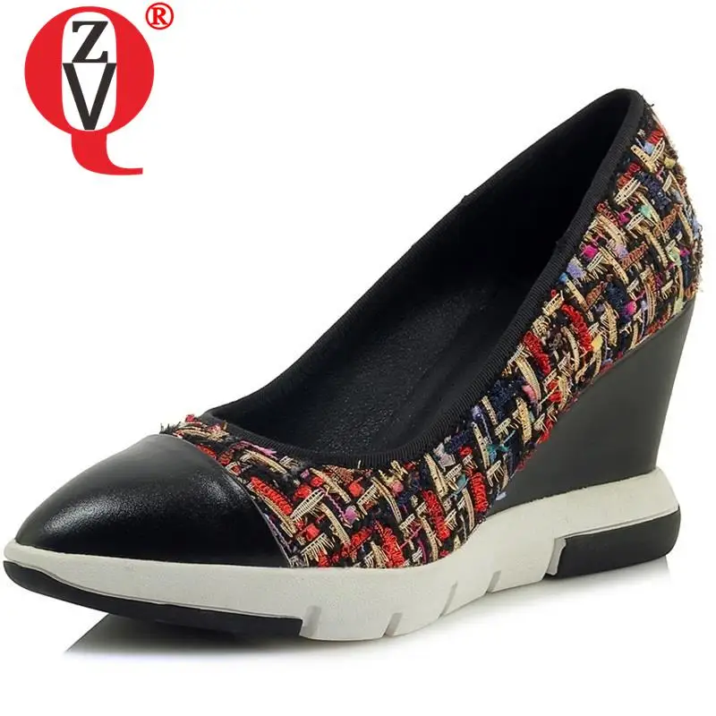 

ZVQ женские Модная обувь на высоком каблуке, на платформе, туфли на танкетке с острым носком; Женские туфли-лодочки для женщин; Женская обувь из натуральной кожи Новый стиль женские 2022 Новые вечерние туфли