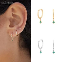 tiande silver color gold plated dangle earrings for women green cz zircon piercing hoop drop earrings 2022 jewelry wholesale