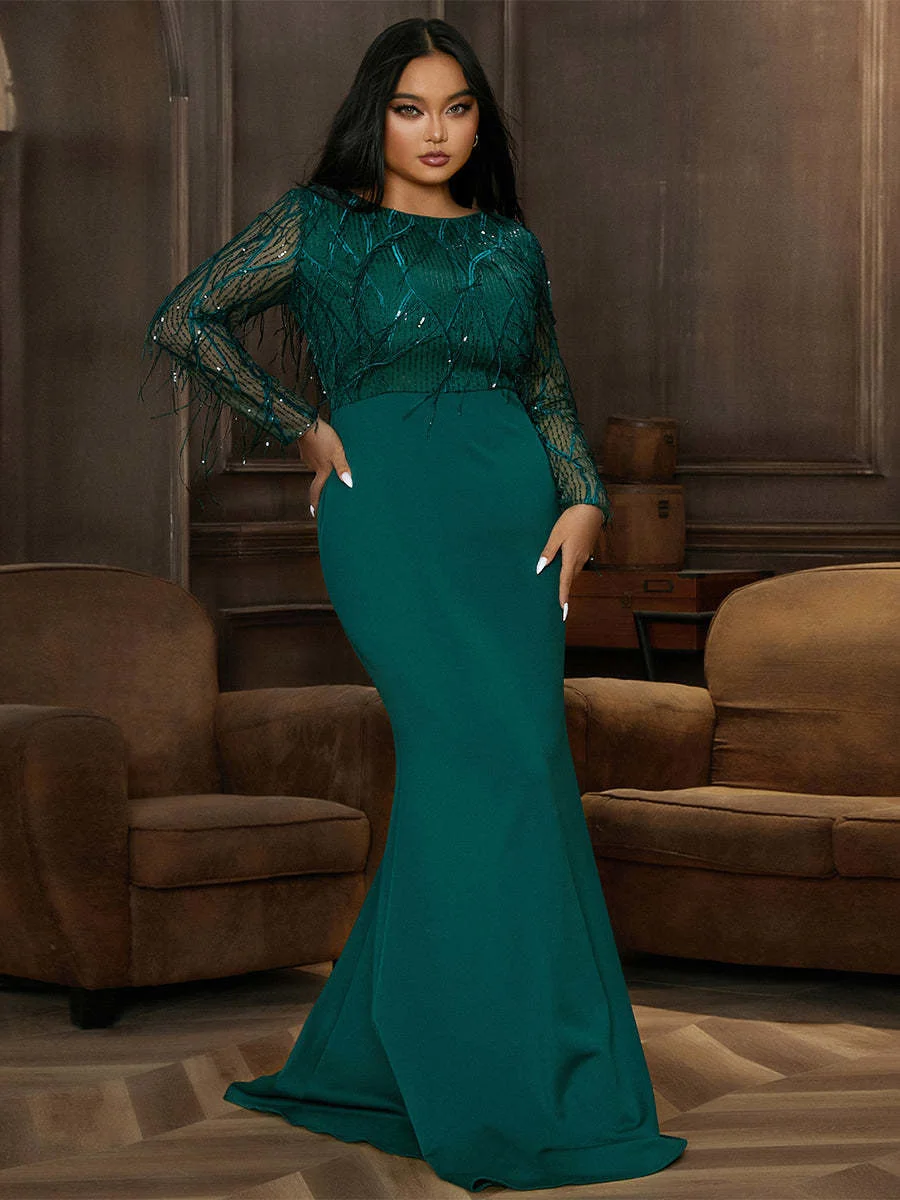 Plus Size Women's Dress 2023 New Fashion Large High Waist Lady Female Maxi Dress Long Sleeve Tassels Evening Party Dresses