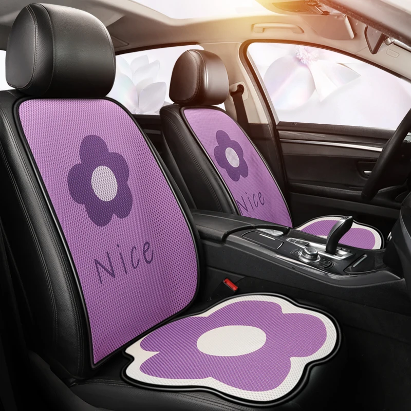 

Purple Cartoon Flower New Four Seasons Universal Summer Ice Silk Breatahble Protective Car Seat Cushion Cute