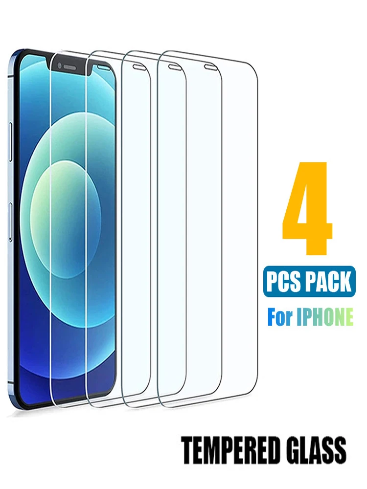 4PCS Tempered Glass for iPhone 11 12 13 Pro XR X XS Max Screen Protector on for iPhone 14 Pro Max Mini 7 8 6 6S Plus 5S SE Glass