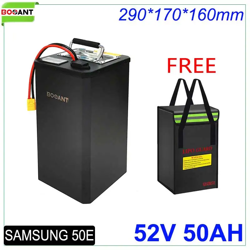 

14S 52V 50AH Lithium Battery 50A BMS for 2500W Motor With Iron Case LED Display 58.8V 10A Charger Free Battery Bag