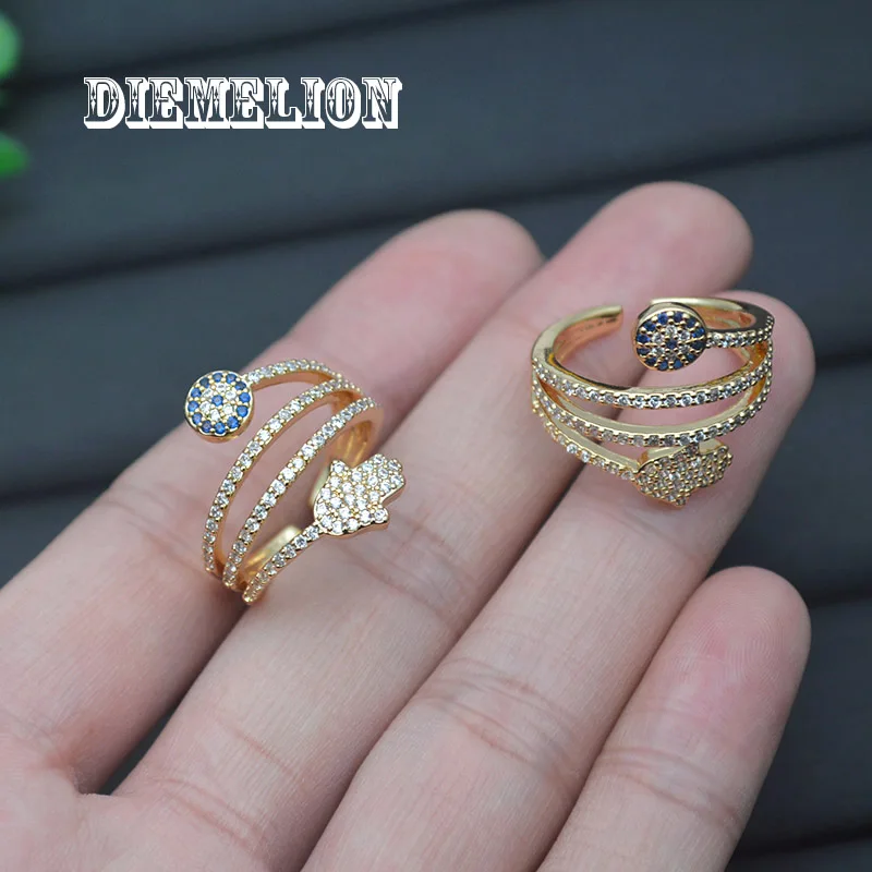 Роскошные золотистые регулируемые женские кольца в виде хамзы с голубым глазом