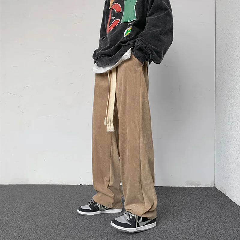 

Men Clothing 2022 Khaki Pants High Street Corduroy Wide-leg Pants Male Oversize Japanese Retro Casual Pants