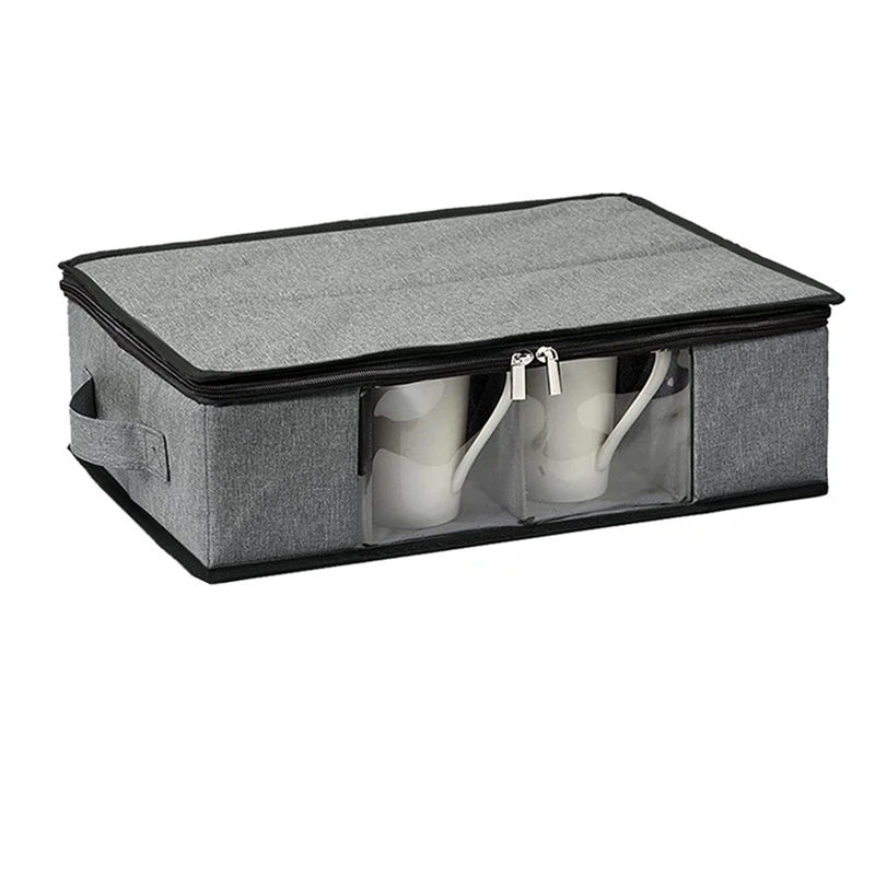 

Mug And Cup Storage Box, Coffee Mug Organizer Tea Cup Storage Container, Glass Mug Storage Chest Case With Dividers
