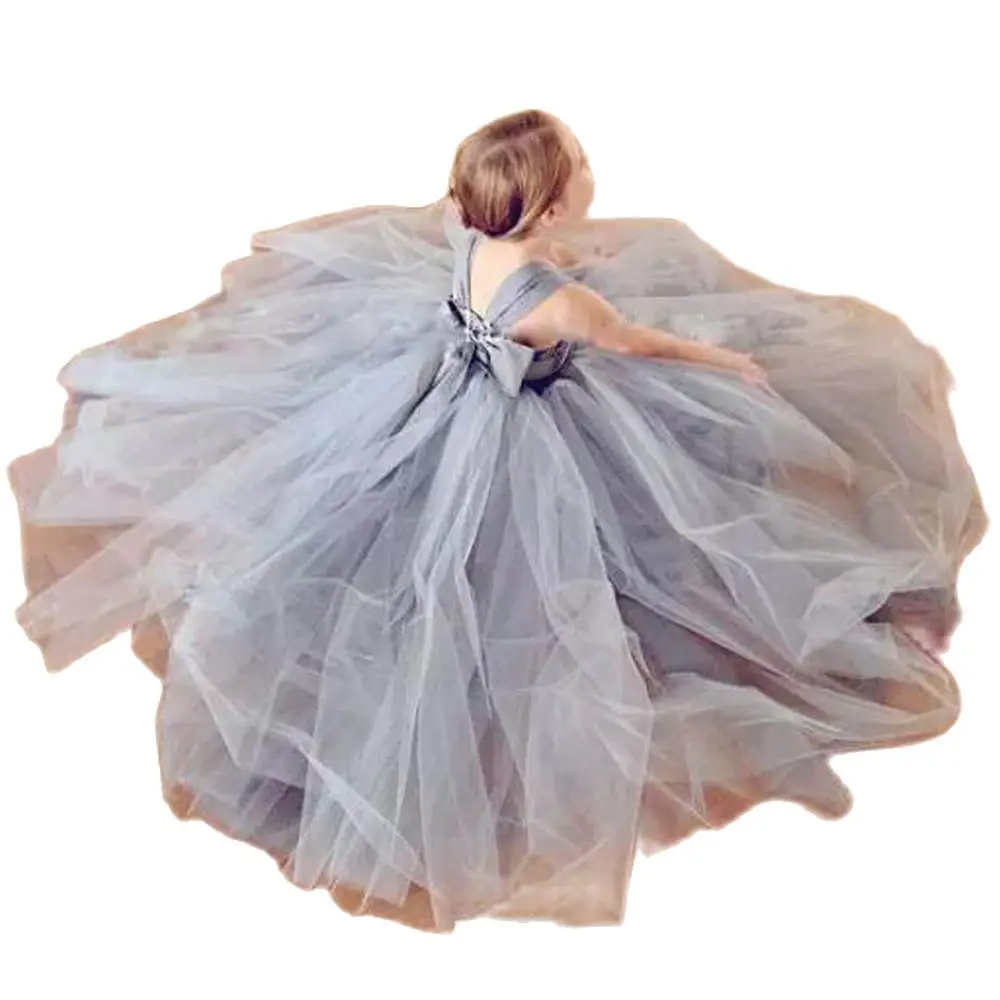 Светильник-серое бальное платье из тюля платья для девочек с шифоновыми лямками
