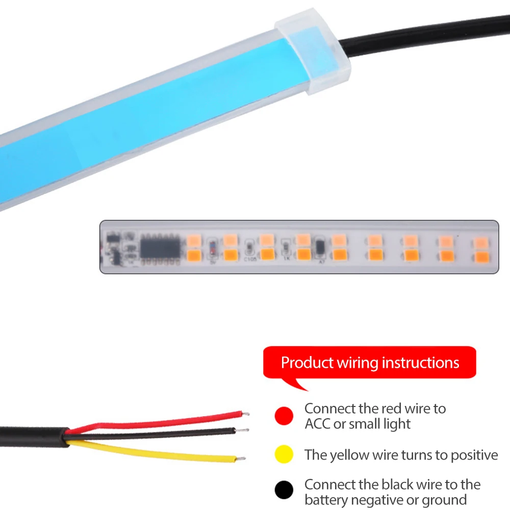 

1pcs DRL Car Daytime Running Light LED Flexible Strip Auto Headlights White Turn Signal Yellow Brake Flow Lights Waterproof 12v