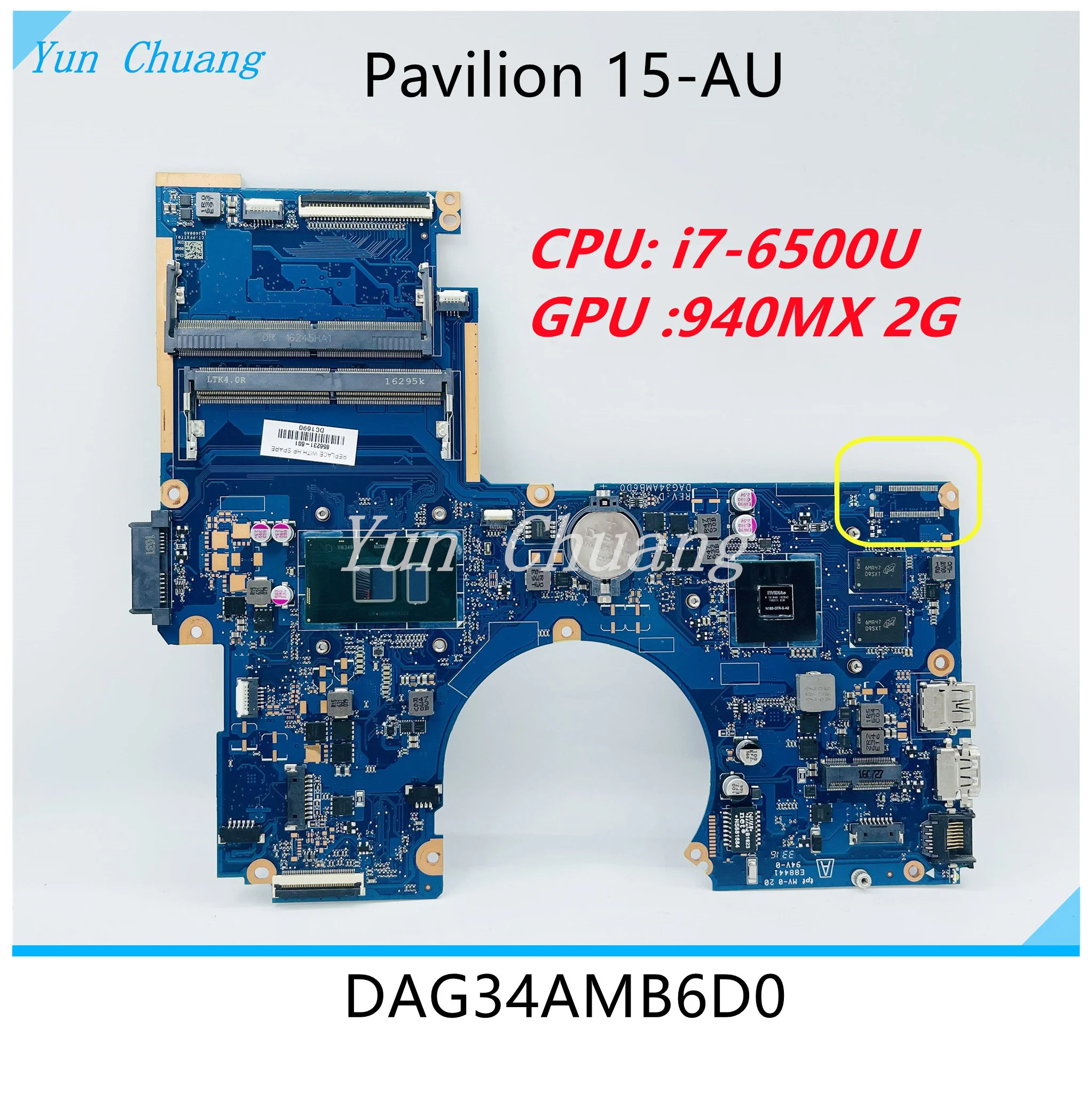 Материнская плата DAG34AMB6D0 856227-601 856227-001 для ноутбука HP pavilion 15-AU с процессором 940MX 2 Гб