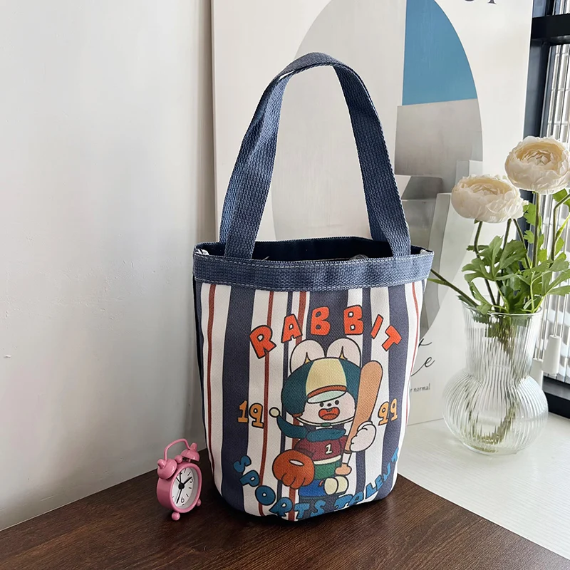 Lovely Printed Hand Canvas Bag Korean Version Girl Bento Bag Folding Design Students Versatile Work Small Cylinder Hand Bag M515