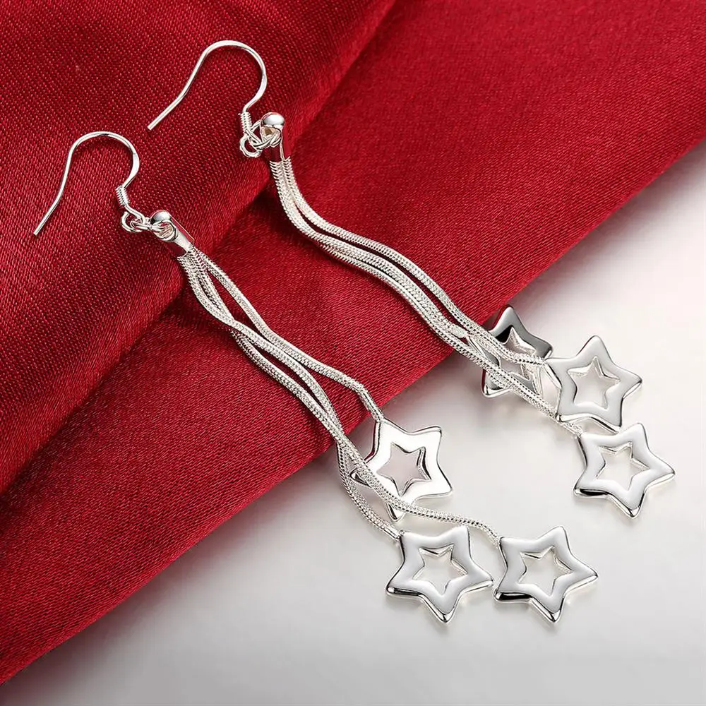 

Selling high quality 925 Silver Color Earrings fashion Jewelry elegant Woman Tassel hanging stars earrings Christmas Gifts