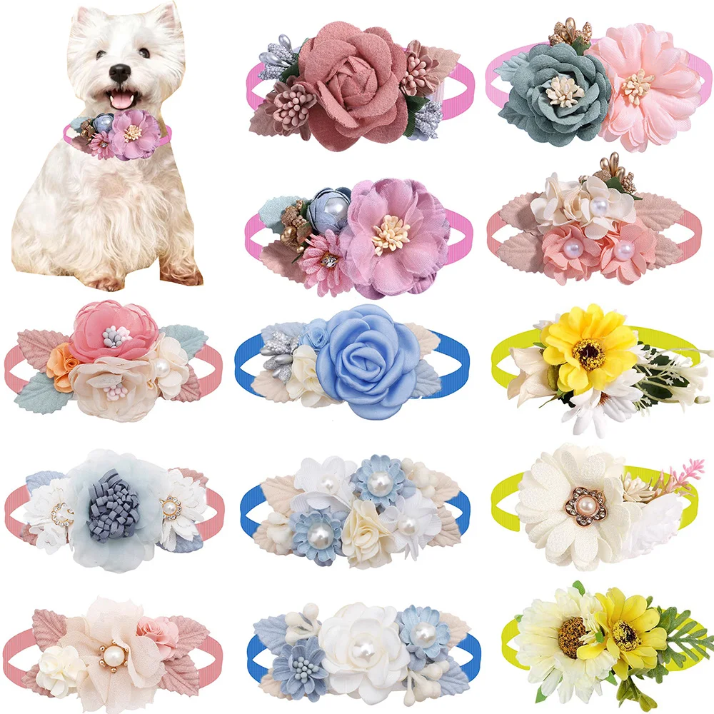 

30/50pcs Pet Accessories Flowers Dog Bowties Colorful Bow Tie Necktie For Dogs Pet Grooming Collar Flower Bowtie Dog Accessories