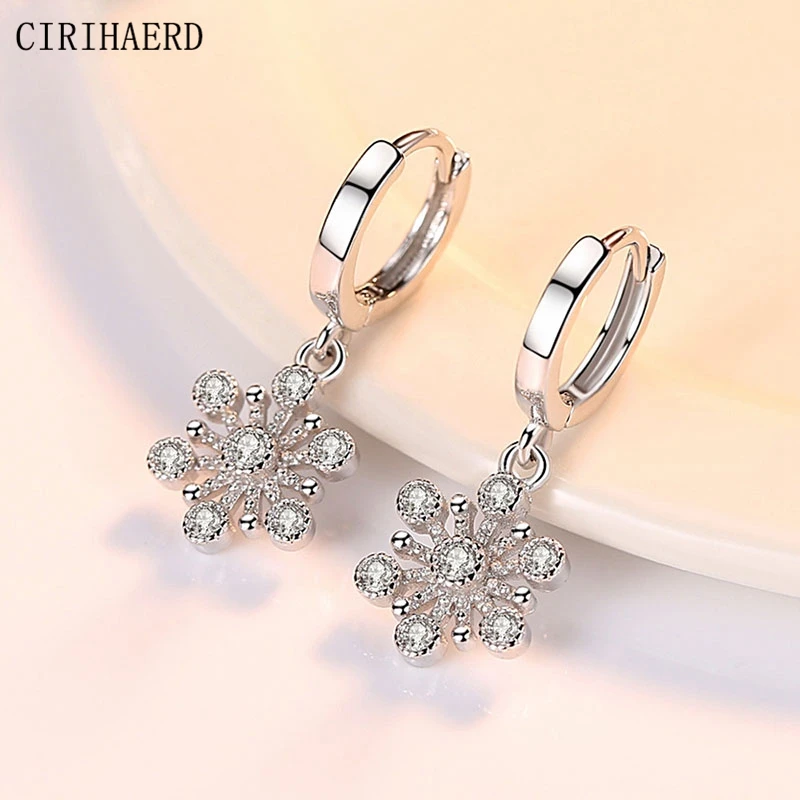 

New Women's Jewelry Earring Tassel Hanging Round Crystal Zircon Snowflake Flower Earrings Birthday Valentine Party Accessories