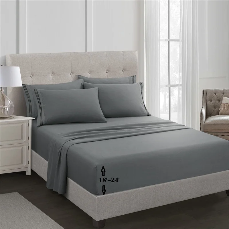 

Deep Bed Sheet 4/6 Piece Set Embroidered Pure Color Bedding Bedsheets Modern Minimalist Sanding Craft 12-Color Home Furnishing