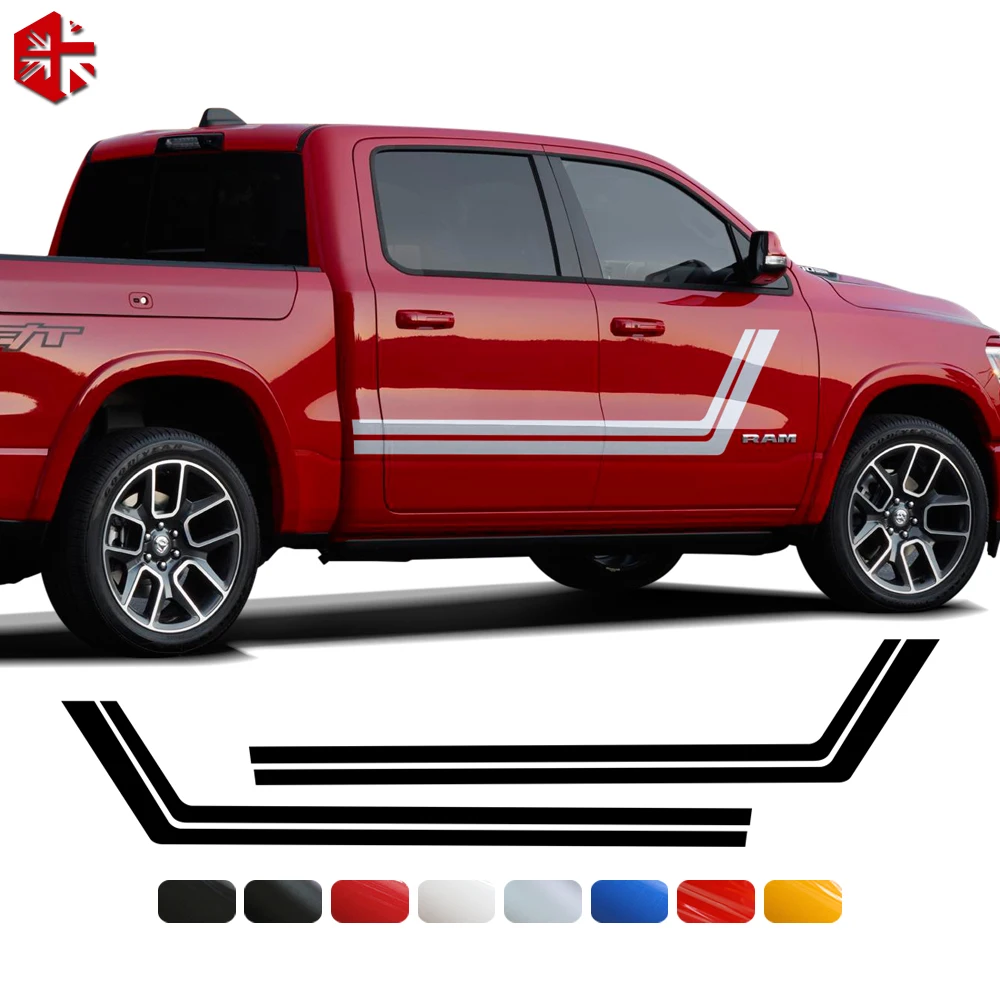 

2pieces Car Body Door Side Racing Stripes Skirt Decals Stickers For Dodge Ram 1500 TRX Classic 2500 3500 CAB 2009-2022