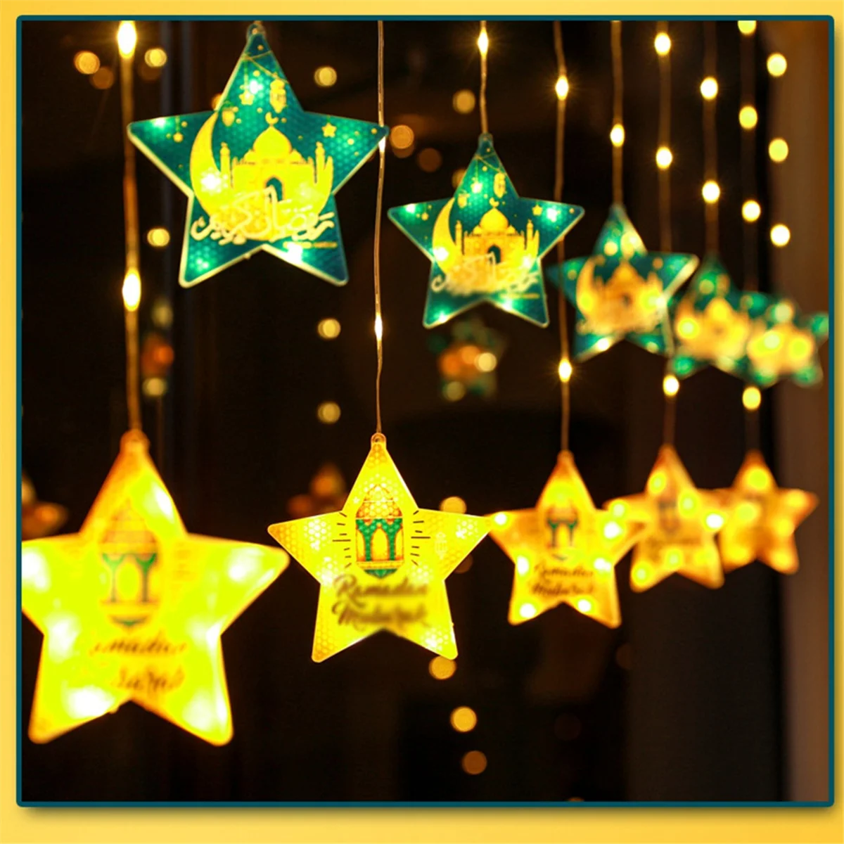 EID Mubarak ramadale Звезда Луна цветные огни струны внутреннее атмосферное украшение