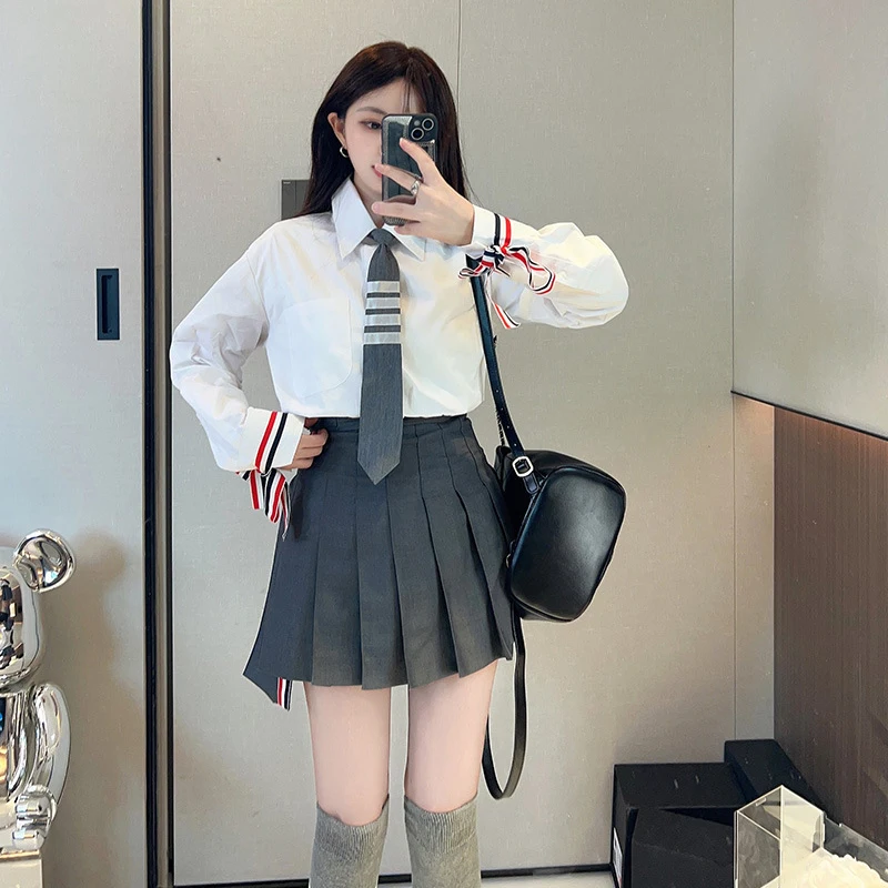 Новая красная белая синяя трехцветная тканая лента облегающая женская рубашка в