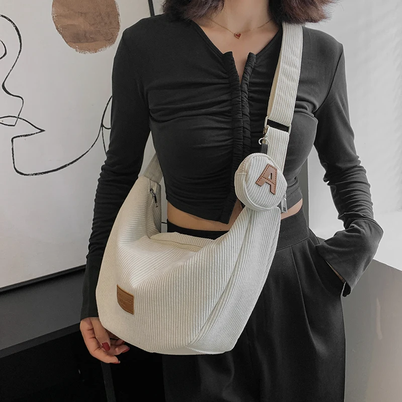 

Women's Corduroy Large Crossbody Bags 2022 Winter Handbags and Purses Female Casual Style High Capacity Shopper Shopping Bag