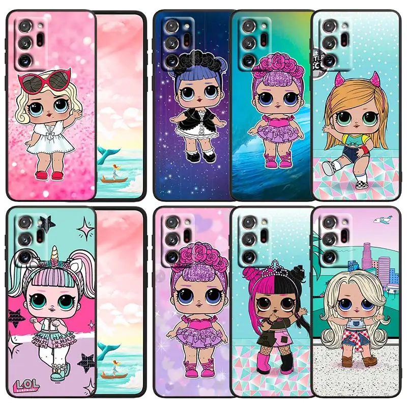 

Cartoon Cute Surprise Doll Phone Case Black For Samsung Note 20 10 9 Ultra Lite Plus F23 M52 M21 A73 A70 A20 A10 A8 A03 j7 j6