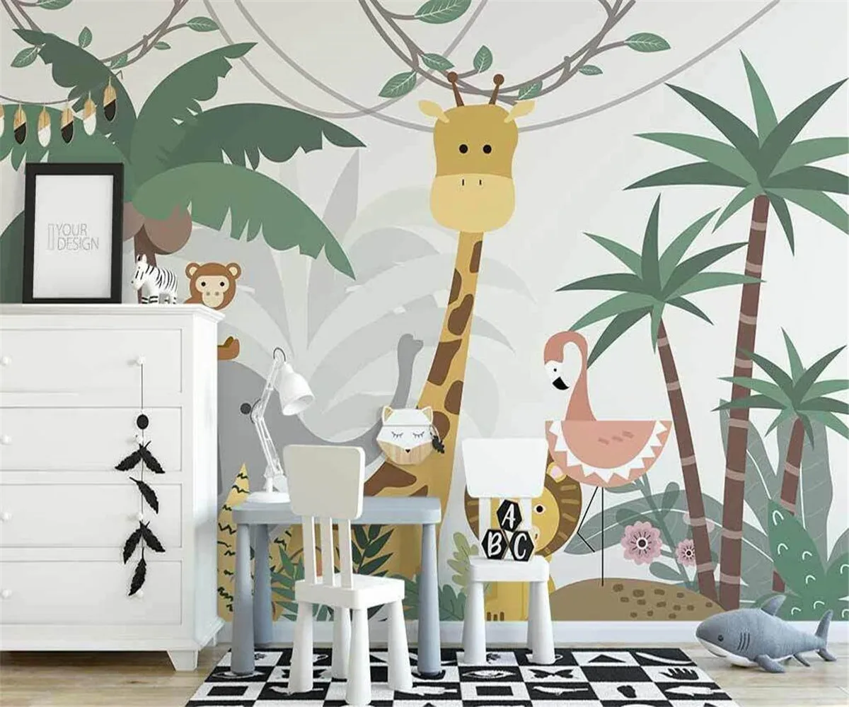 Carta da parati personalizzata foto piante dipinte a mano foresta pluviale medievale giraffa animale murale decorazioni per la casa soggiorno arazzo carta da parati 3d
