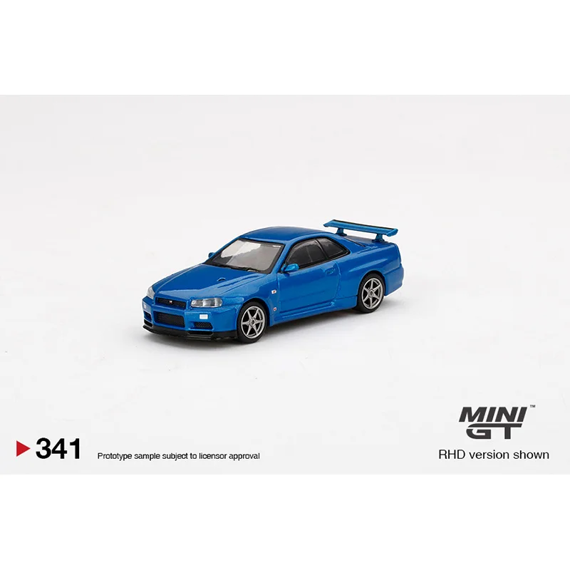 MINI GT 1:64 Skyline GTR R34 V-Spec II Bayside Blue Коллекционная модель автомобиля из сплава