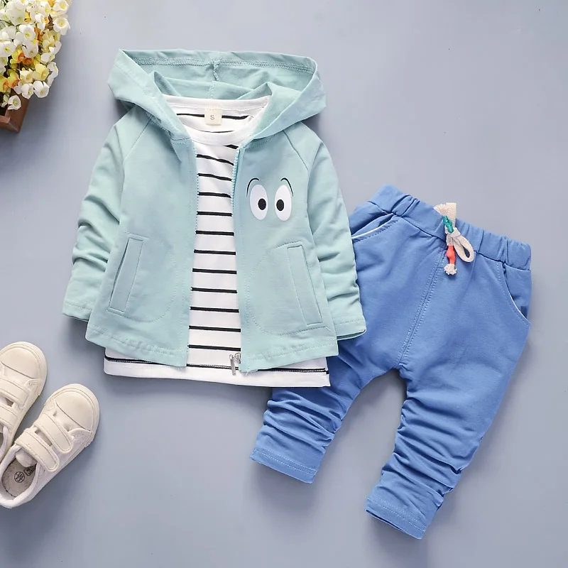 

Hibobi Clothes Sets 3-piece Stripe Tee Hooded Pullover and Pants Set Children