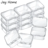5pcs small clear plastic case square beads storage container box with hinged lid for diy crafts jewelry beads sewing supplies