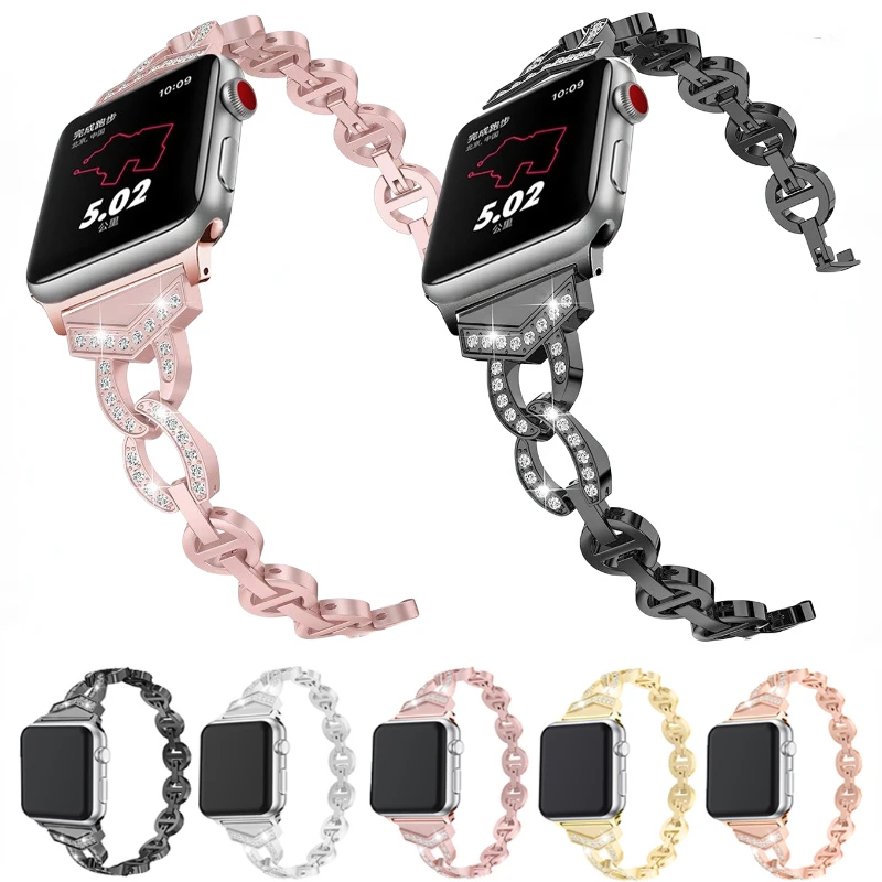 

Metal＋Diamond VO Strap For Apple watch Ultra 8 7 45mm 41mm Stainless steel bracelet Band iWatch series 6 5 4 3 SE 40mm 44mm 42mm