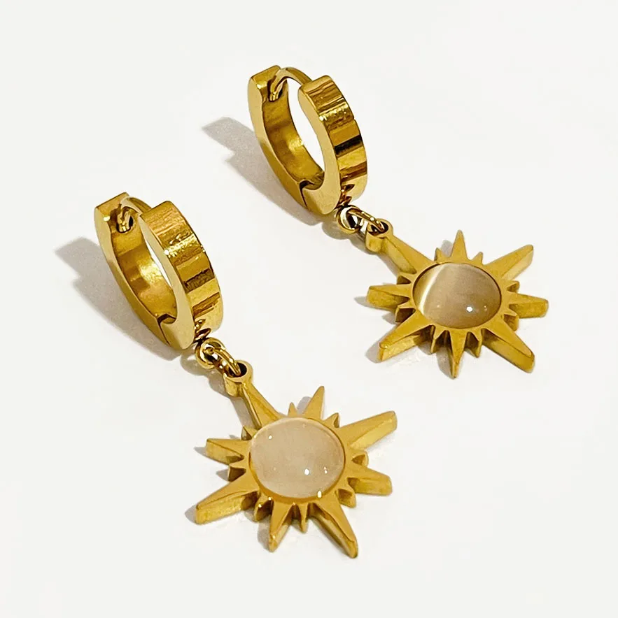 

Peri'sbox Vintage Geometric Sun Shaped Dangle Earring Titanium Steel Sunflower Opal Drop Earrings Tor women Statement Jewelry