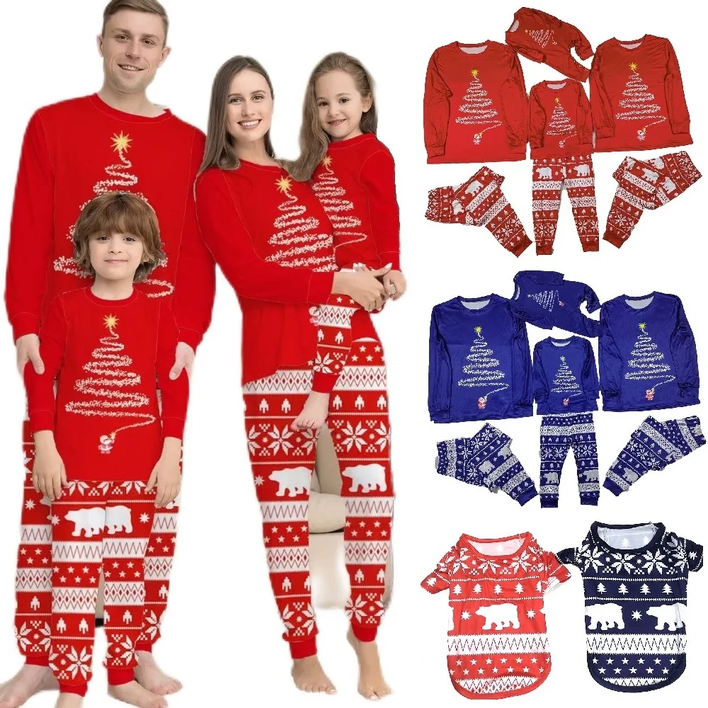

2022 Christmas Family Matching Outfits Polar Bear Father Mother Kids Baby & Dog's Pajamas Sets Mommy and Me Xmas Pj's Clothes