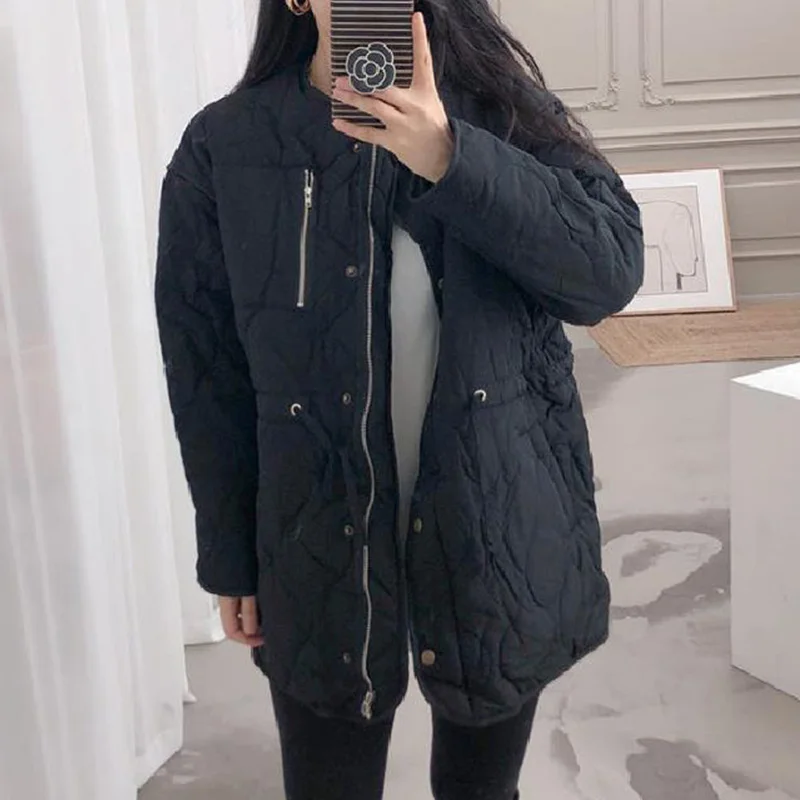2022 Parkas Women Winter Solid Lace-Up Coat Female Thick High Quality Students Outwear Sweet Office Lady Warm Jacket